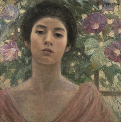 “藤島武二《婦人と朝顔》（1904・ 明治37年、個人蔵）