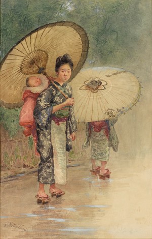 “満谷国四郎《傘をさす子守の少女》"