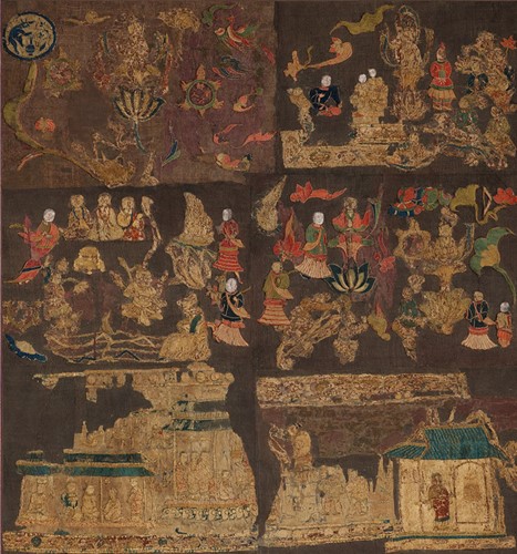国宝《天寿国繍帳》部分(飛鳥時代・推古天皇30年 622年頃、奈良・中宮寺蔵、東京会場のみ前期)