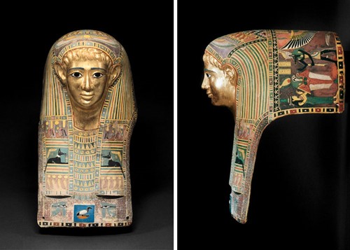 左)《パレメチュシグのミイラ・マスク》正面(後50~後100年頃)(C) Staatliche Museen zu Berlin, Ägyptisches Museum und Papyrussammlung / M. Büsing 右)《パレメチュシグのミイラ・マスク》横面(後50~後100年頃) (C) Staatliche Museen zu Berlin, Ägyptisches Museum und Papyrussammlung/ M. Büsing